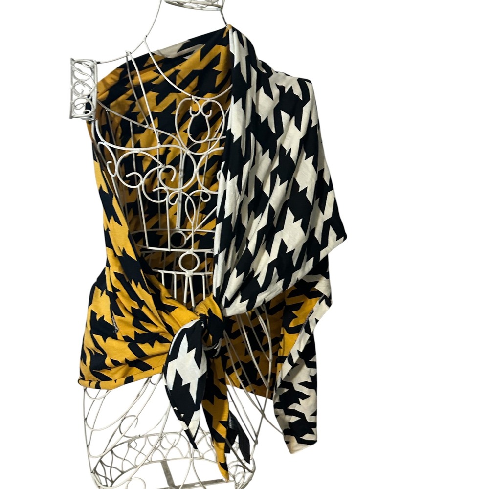 Zara Accessories Houndstooth Scarf Black White Mustard Yellow Cotton Shawl Wrap